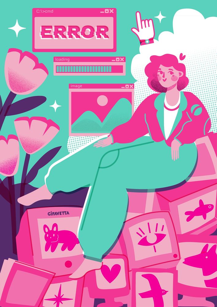 girl sitting on a pile of tube monitors 