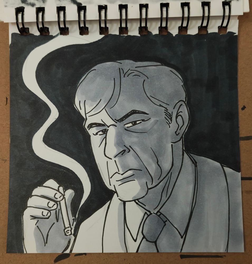 Ink drawing of the Cigarette Smoking Man from X Files 