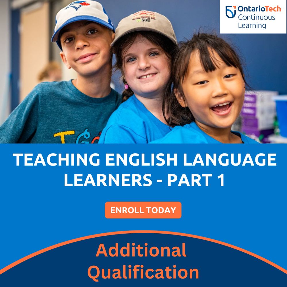 There is an image of three students smiling. The title reads "Teaching English Language Learners - Part 1". The sub sections read "Enroll Today" and "Additional Qualification". The Continuous Learning logo is in the top right corner.