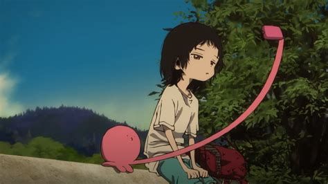 A tiny octopus looking creature extends a tentacle to take a photo with a depressed girl