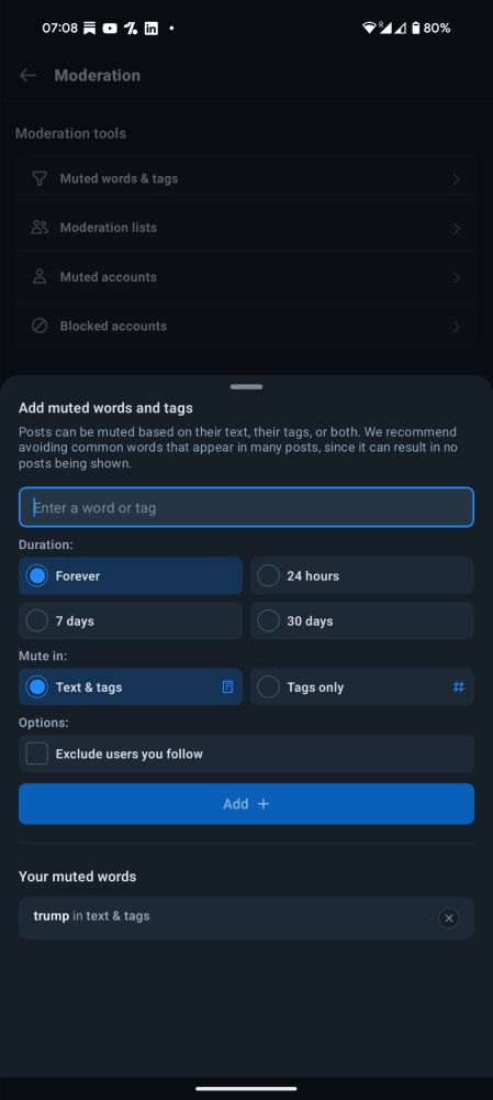 Only muted word on the list -  trump