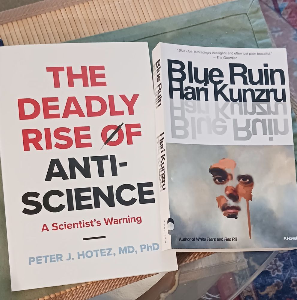 2 books one science by Peter hotel, the other fiction blue ruin by Hari kurzu