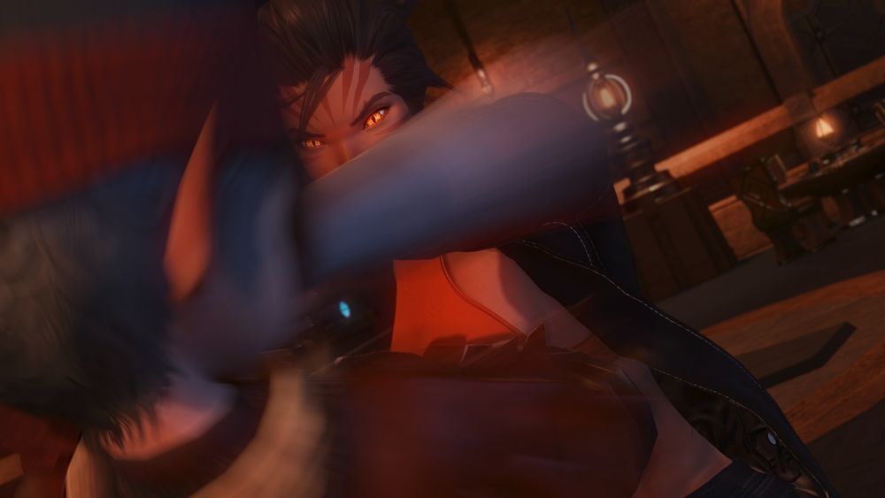 P'uuma punches the Brass Blade she was holding, her fist (and the poor lalafell) blurring from the force of the impact.