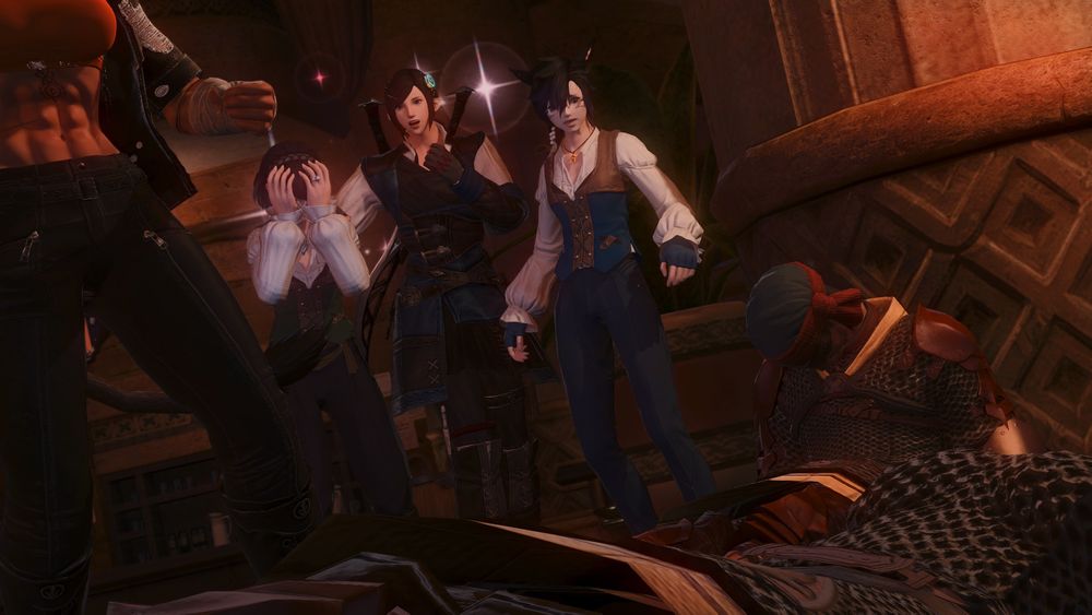 The camera pans to show (Left to Right) Conaron Starblade, Maritima Lionsteele, and Apollo Celeris, standing with a mix of shock, horror, and awe at P'uuma's brutal brawling method and surveying the field of unconscious bodies scattered across the Quicksand's floor.