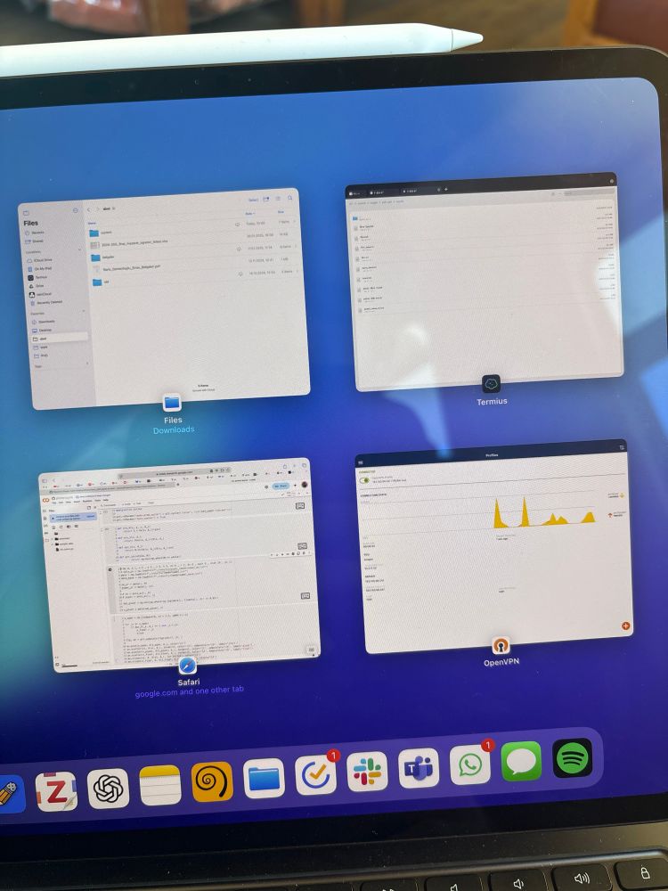 photo showing an ipad screen where it has the mentioned apps opened on a multitask screen