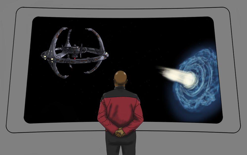 Star Trek:  Bajoran Captain Jeran stands in front of the viewscreen of the USS Pride, musing as they approach Deep Space 9 and The Wormhole