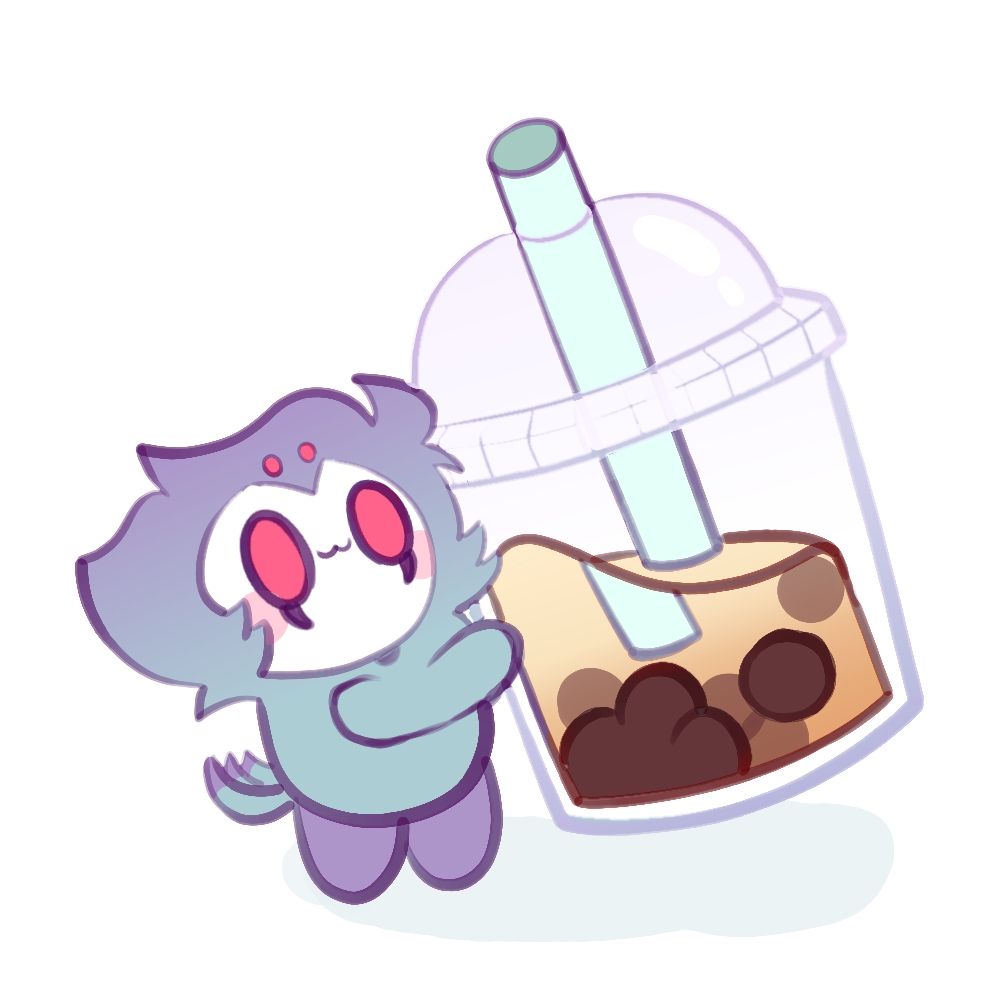 Drawing of Stolas from Helluva Boss holding a boba tea cup bigger than him