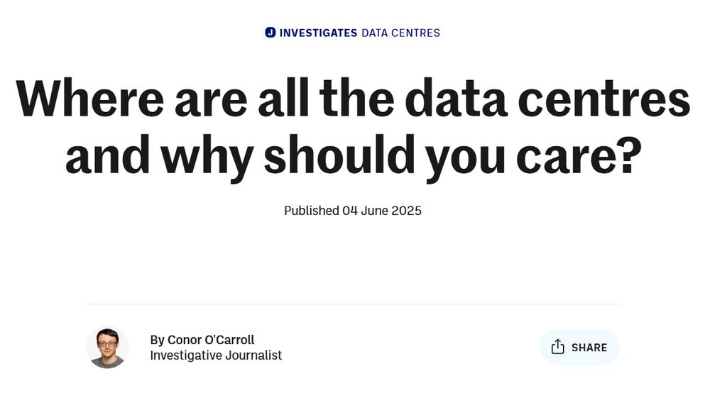 The image features a preview of an upcoming article on The Journal. The headline reads Where are all the data centres and why should you care?