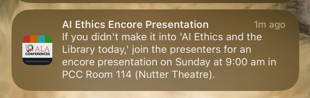 If you didn't make t into 'AI Ethics and the Library today,' join the presenters for , an encore presentation on Sunday at9000 amin PCC Room 114 (Nutter Theatre)