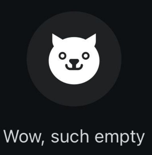 Black image with white Reddit logo in a lighter black circle, and white text stating "Wow, such empty"