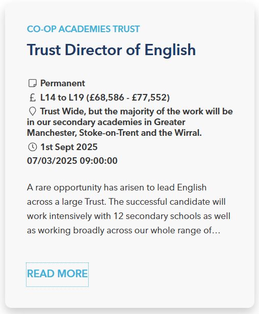 Advert for Co-op Academies Trust Director of English post.