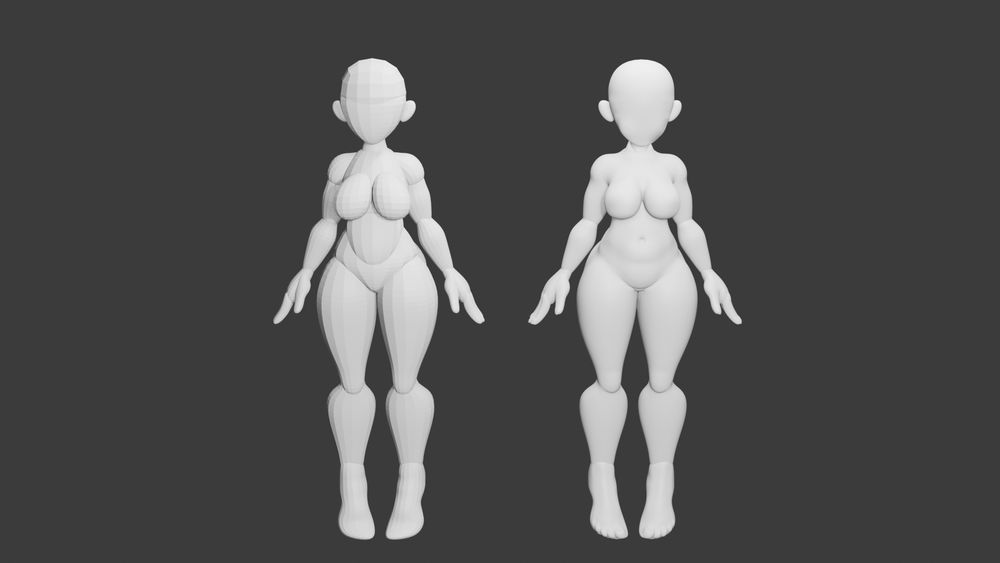 A female body-type blockout and sculpt made in blender