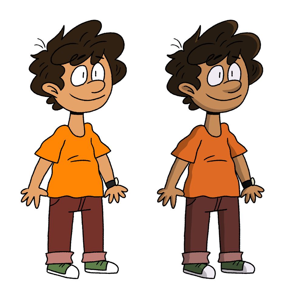 Color test of the main cast of Them Middle School Kids, featuring deeper colors and additional details like shading. Evoking the look of a movie adaptation of a TV cartoon, aka "cartoon movie shading" (Manny, 1/4)