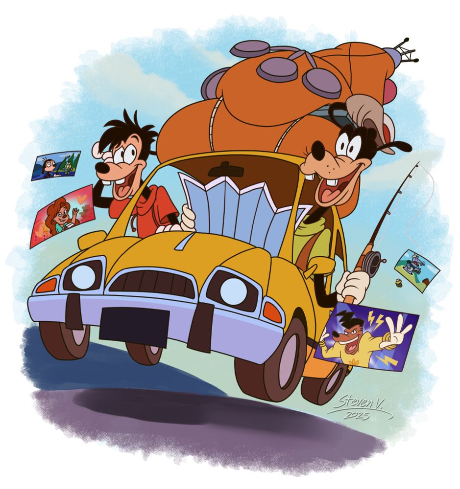 Goofy and Max on the open road, A Goofy Movie tribute art