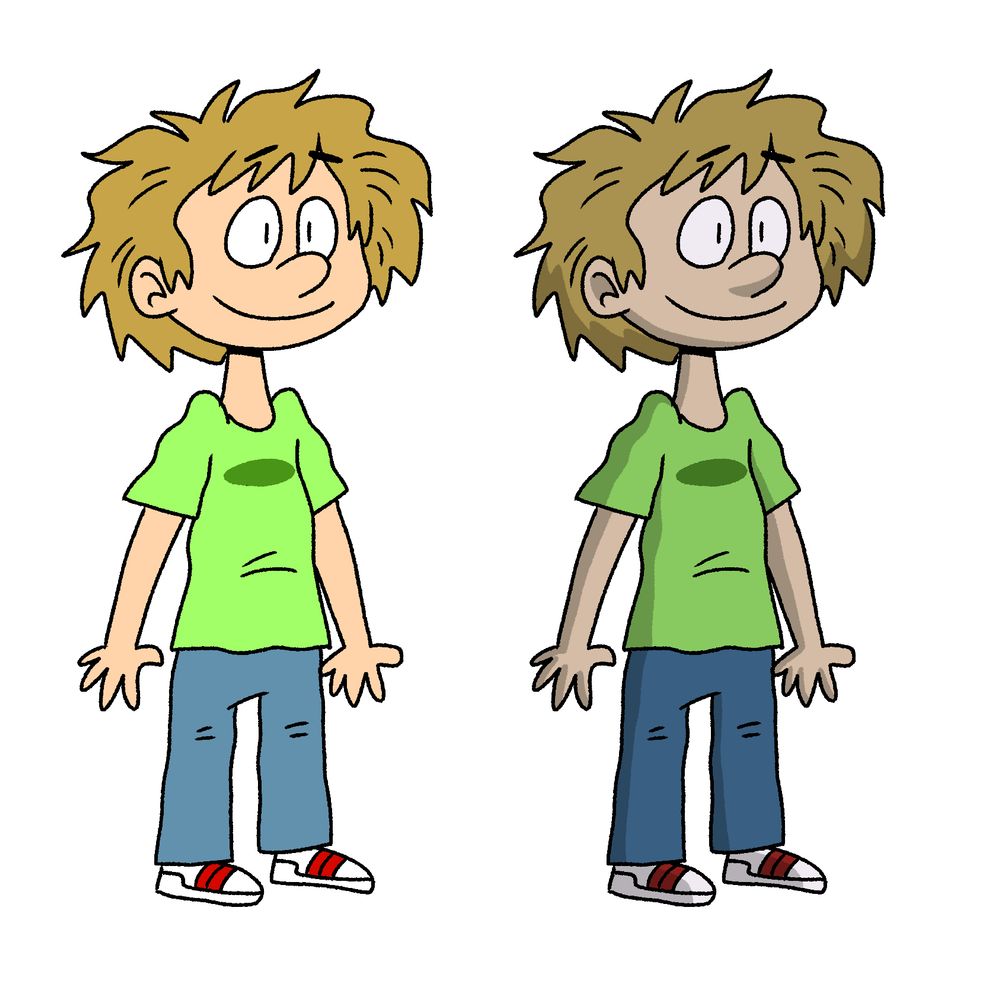 Color test of the main cast of Them Middle School Kids, featuring deeper colors and additional details like shading. Evoking the look of a movie adaptation of a TV cartoon, aka "cartoon movie shading" (Christopher, 3/4)