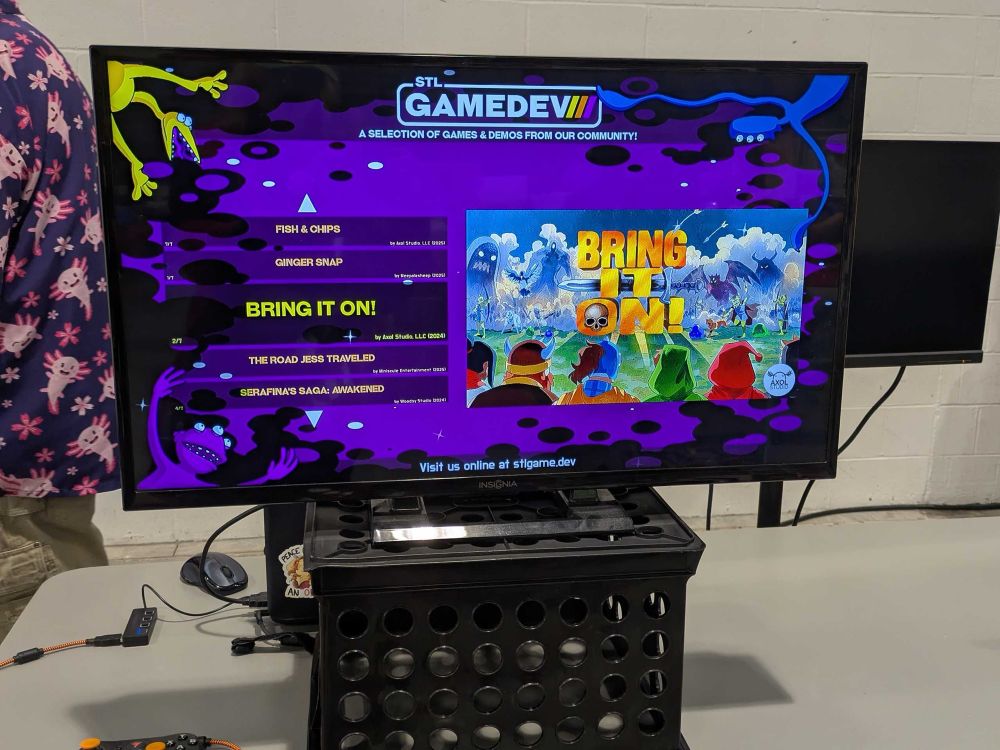The St Louis Game Developer demo screen! It is showcasing Bring It On by Axol Studio!