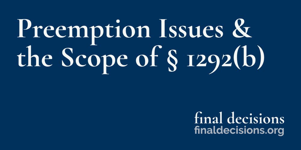 Preemption Issues & the Scope of § 1292(b) - Final Decisions