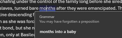 MS Word suggested edit to turn "months" into "months into a baby"