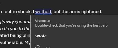 MS Word suggested edit to change "writhed" to "wrote"