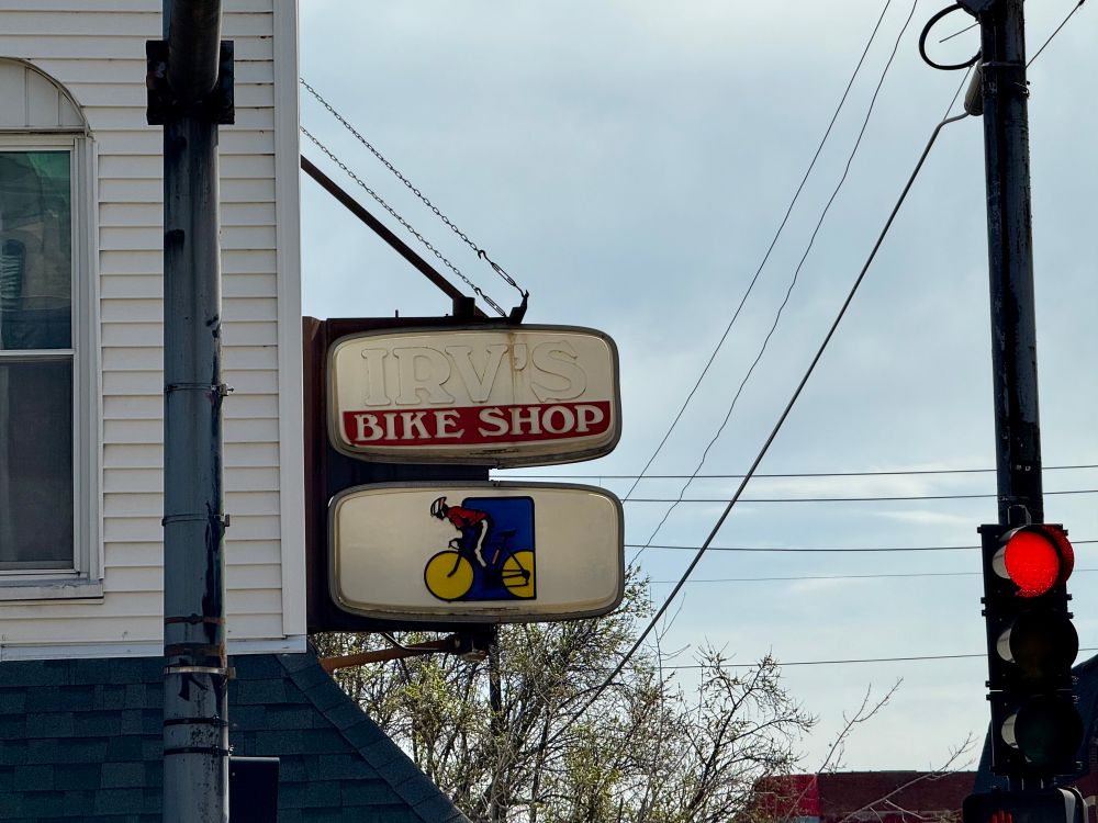 Irv’s Bike Shop sign. 