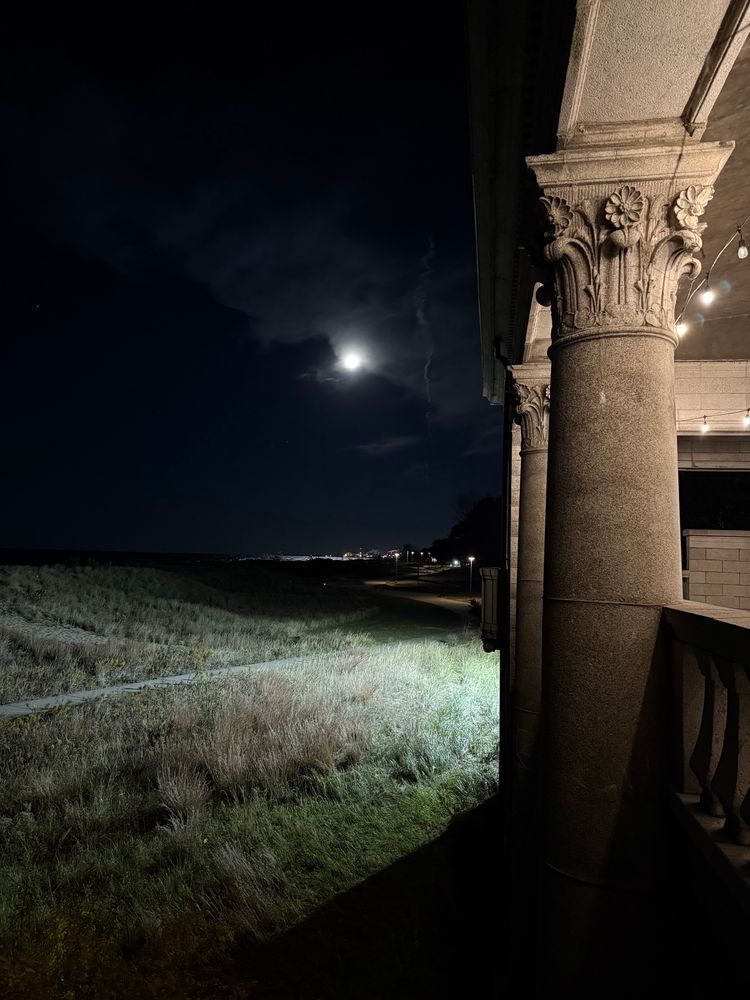 Beach grass at night, from a bathhouse. 