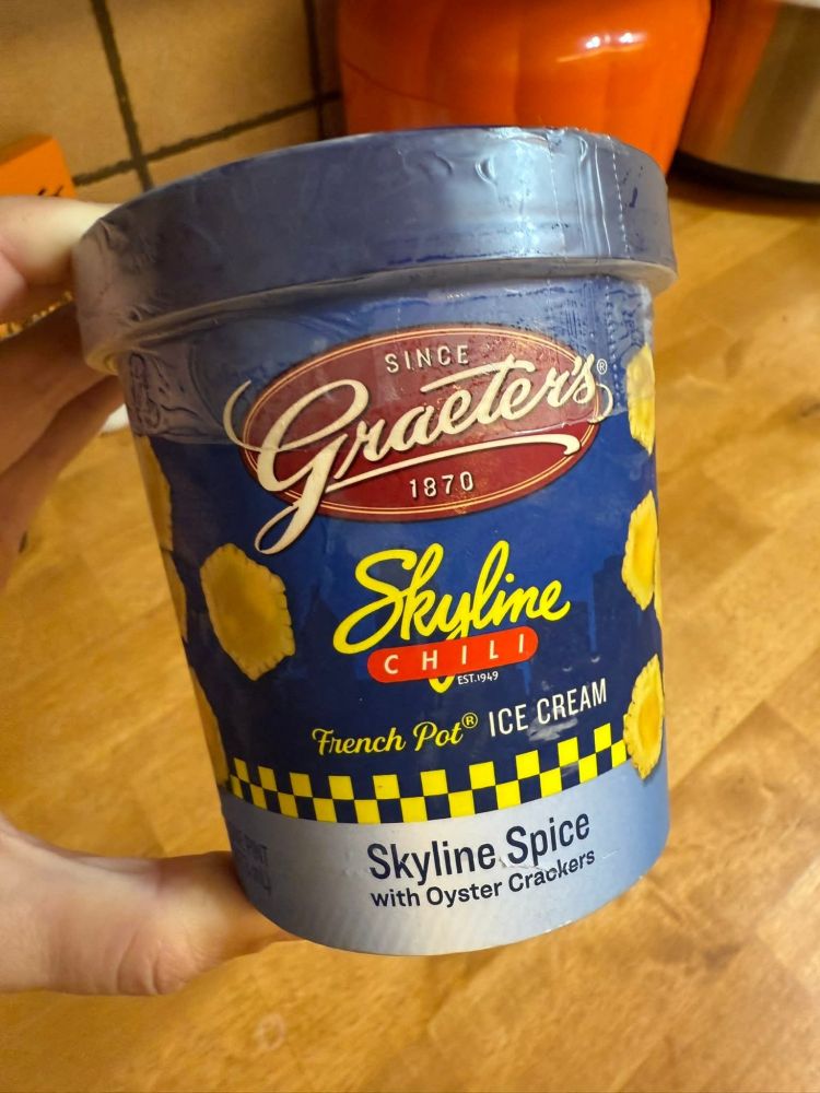 Graeter's Skyline Chili Ice Cream with oyster crackers. Yes, it's real.
