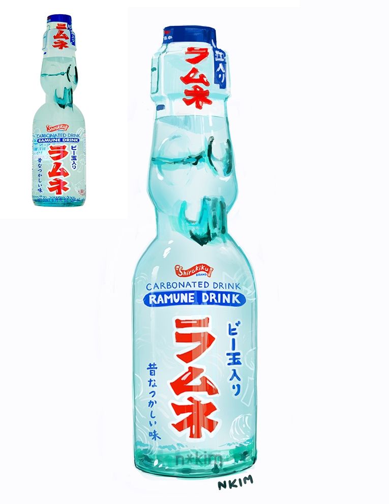 A painting study of an original Ramune soda bottle.