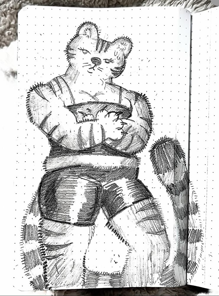 A big strong tiger, wearing athletic shorts and a spaghetti strap top. She's a bit warm, and very fluffy.