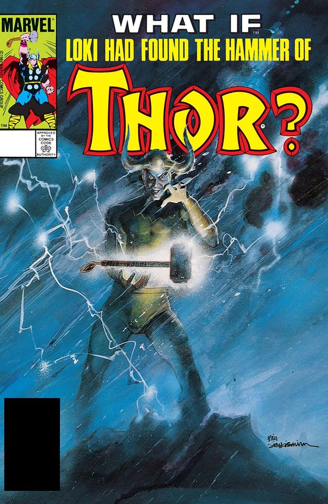 Loki has Thor’s hammer in his thrall in this What If cover. Whatever will Thor do?!