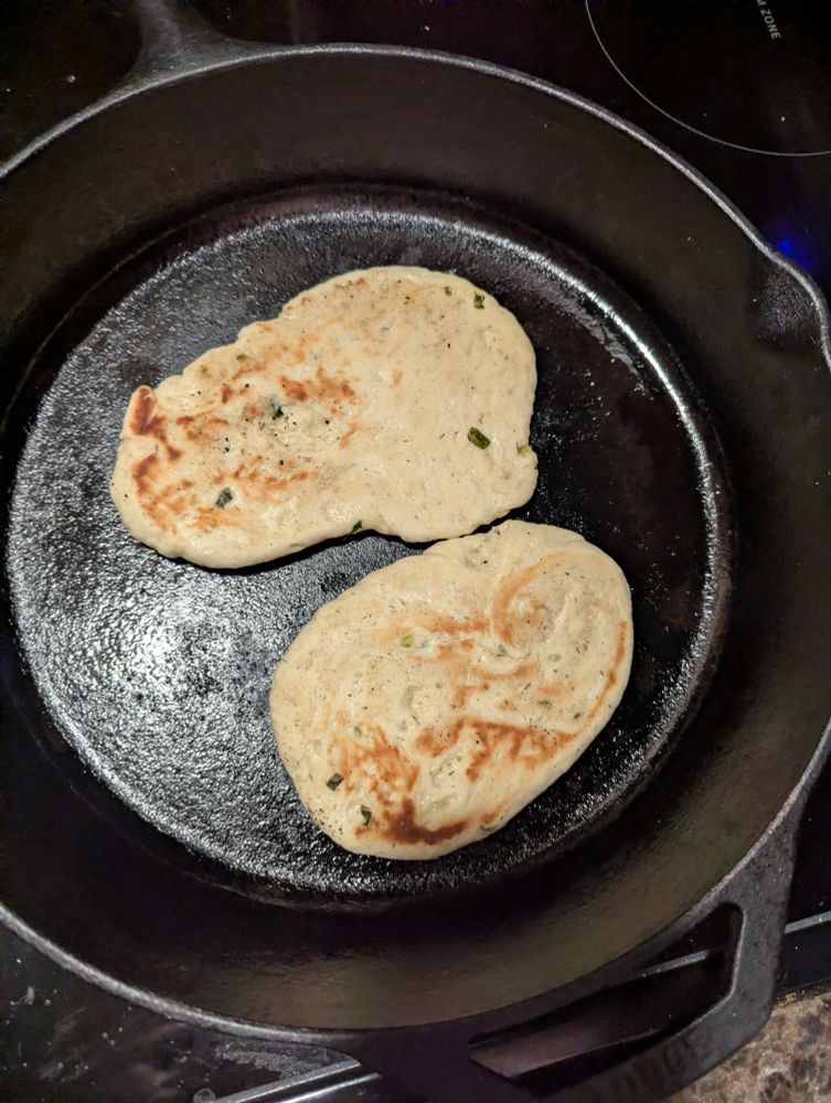 Naan in a skillet