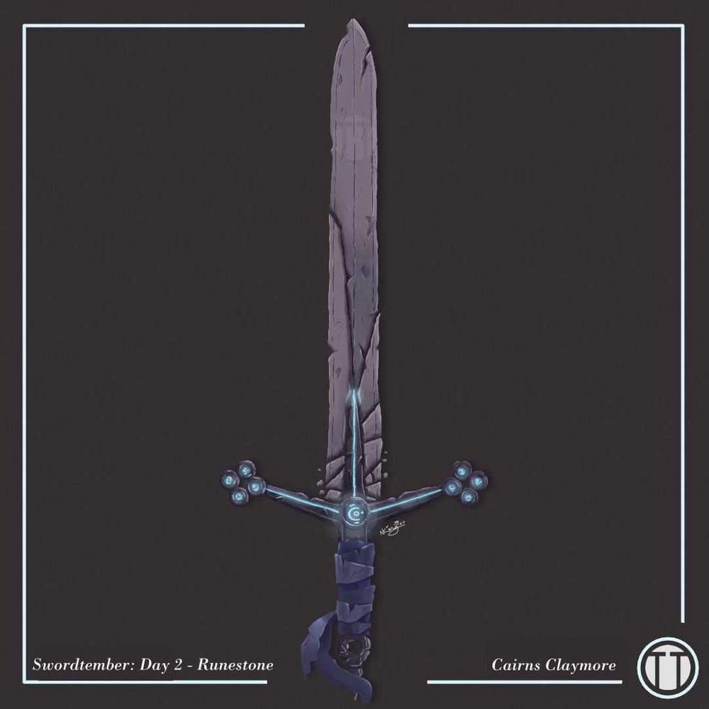 Scottish claymore style sword made from stone and held together by runestones/magic in the hilt