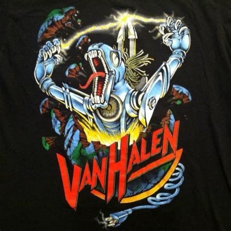 some sort of robot dinosaur jet lizard thing behind a Van Halen logo