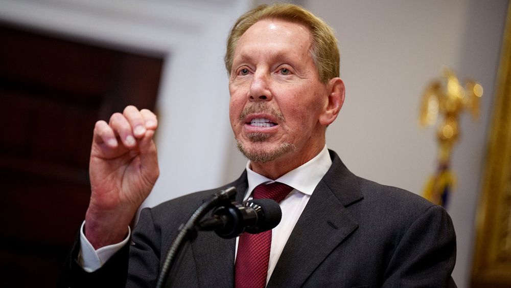 Oracle founder Larry Ellison with weird blond hair