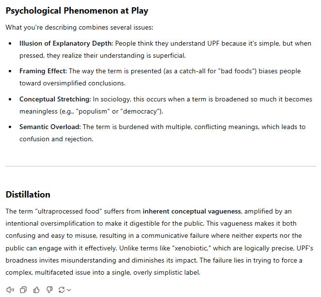 A text summary attempting to distil something of the messaging around the term UPF, ultraprocessed food - 3