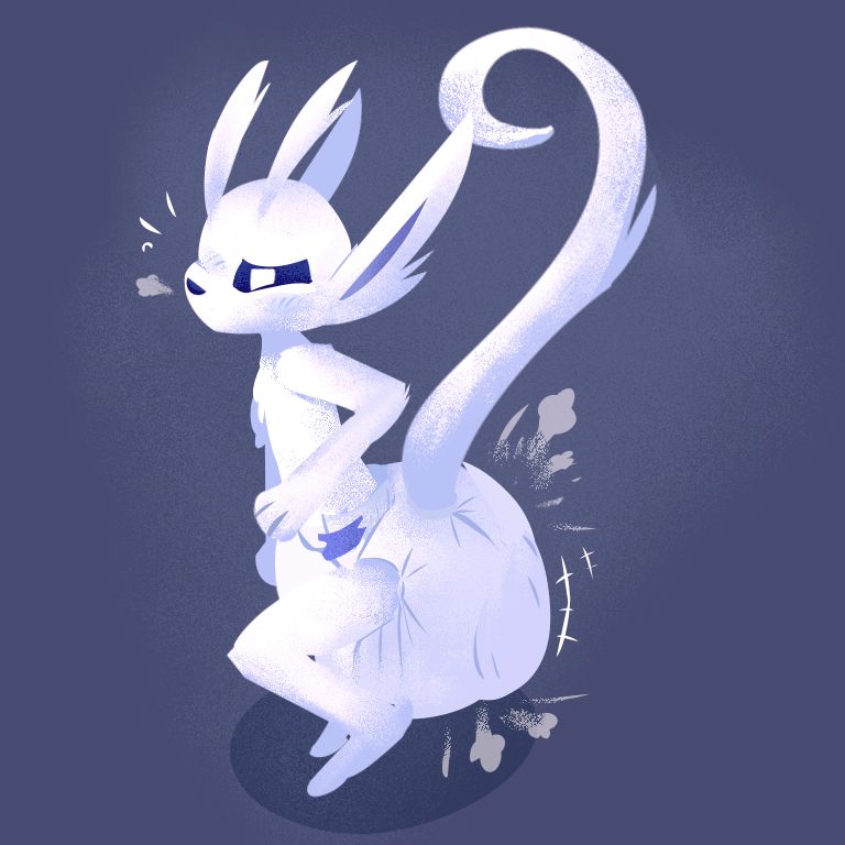 ori pooping their diaper, now with a relieved expression and raised up tail
