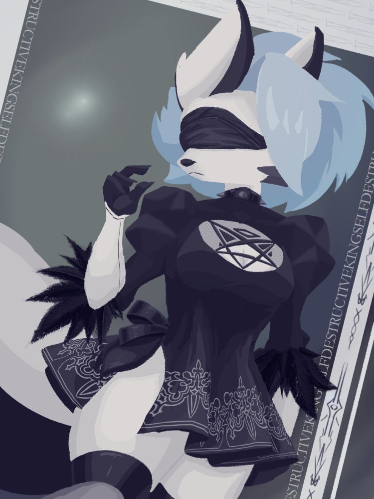 A portrait of Loona from Helluva Boss dressed as 2B from Nier:Automata 