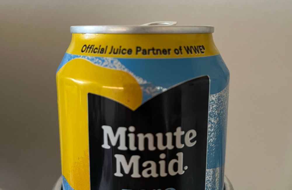 Photo of a can of Minute Maid Zero Sugar Lemonade, with the declaration: Official Juice Partner of WWE.