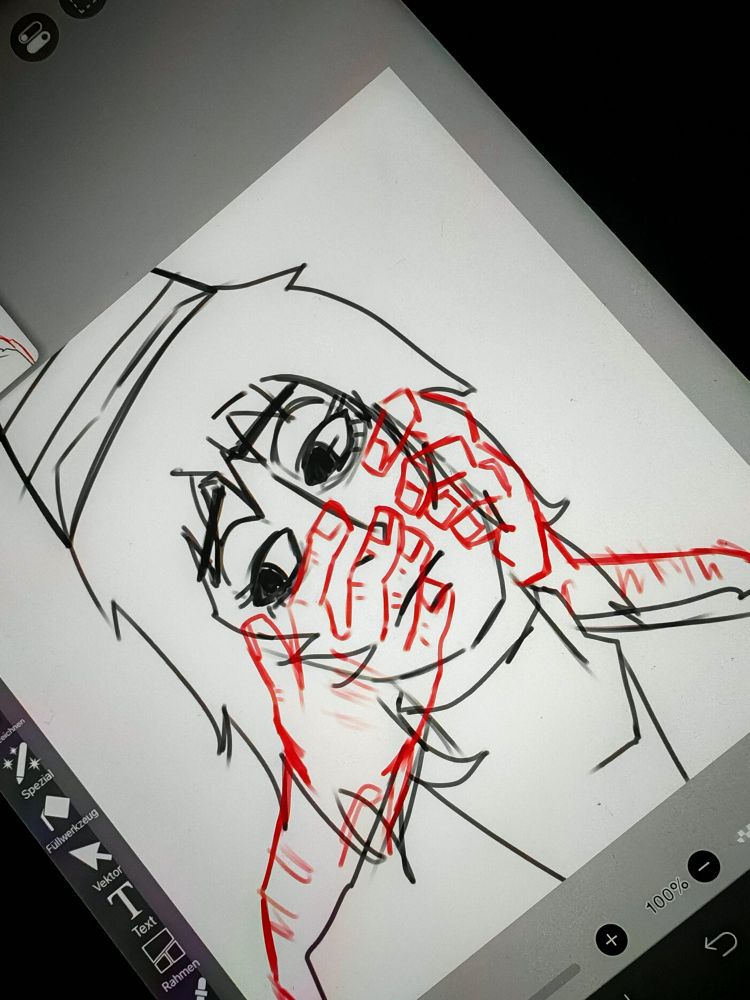 A sketch of Anya from mouthwashing whose face is covered by two hands