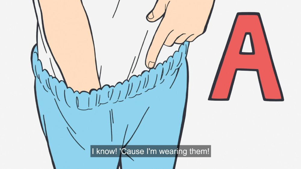 nagumo points to her pajama bottoms. "i know! 'cause i'm wearing them!"