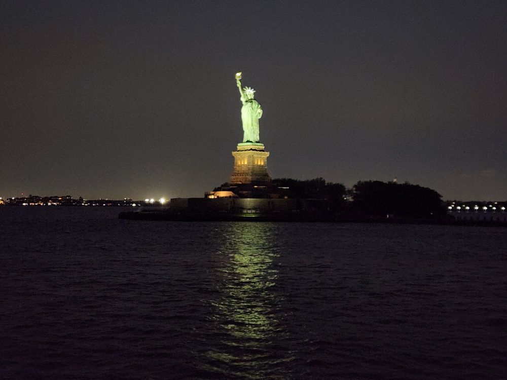 Statue of Liberty at night.