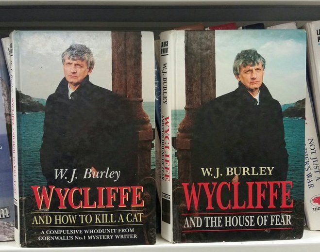Two Wycliffe books by W J Burley. They have the exact same cover photograph but flipped so Wycliffe is facing the other way