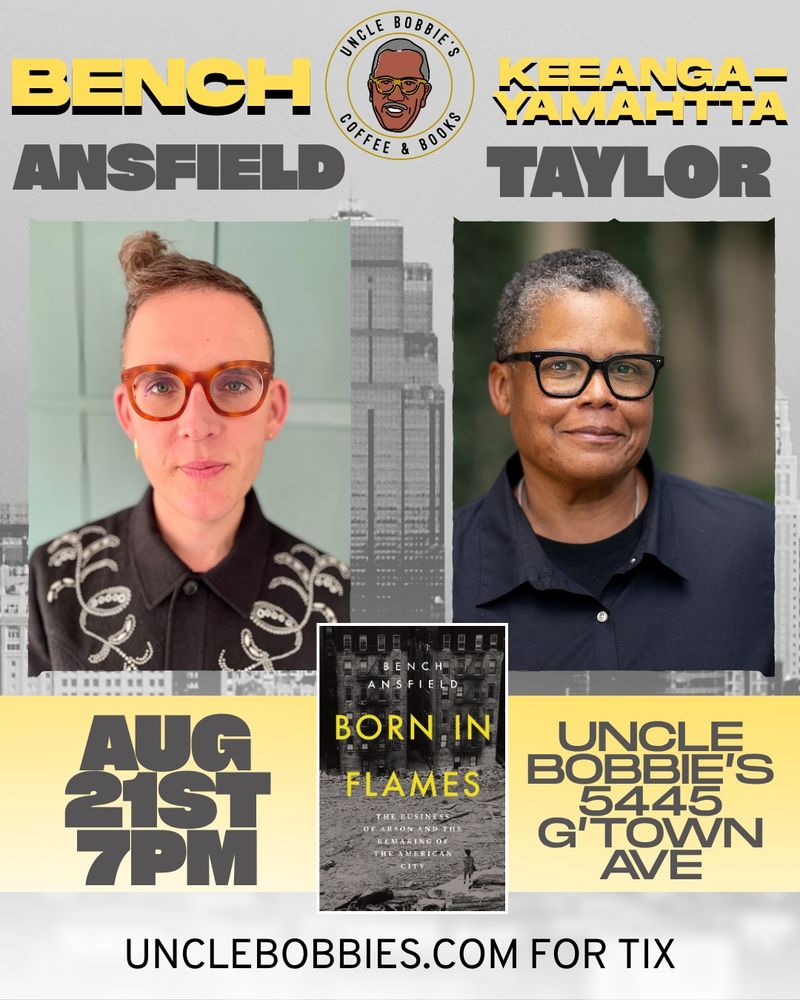 Flyer for book launch event featuring author Bench Ansfield and interlocutor Keeanga-Yamahtta Taylor