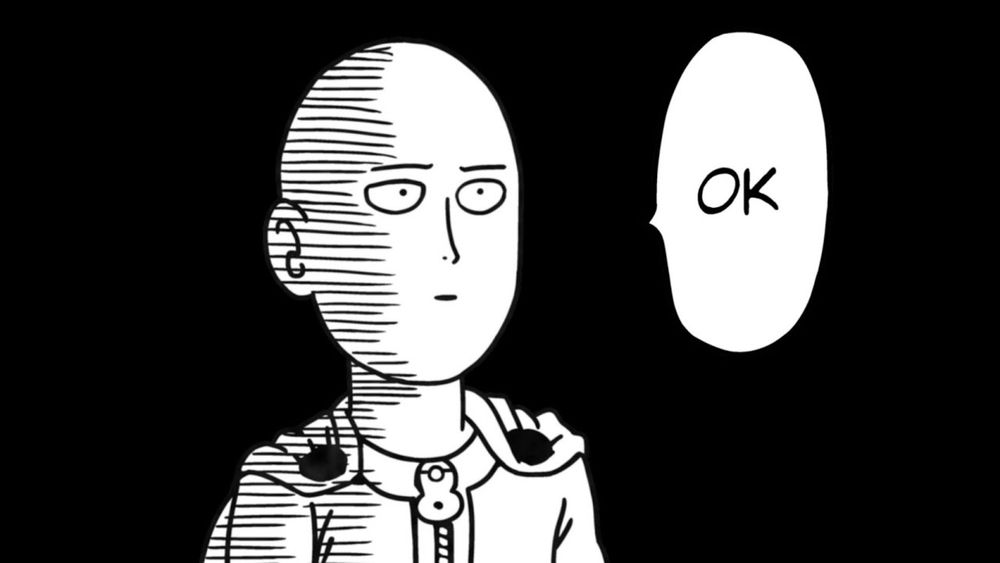 panel from the onepunch man manga where onepunch man stares to the right and says ok with a non plussed expression