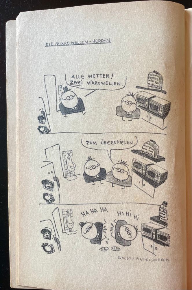 Comic von Goldt / Rattelschneck über Leute, die es lustig finden, dass sie 2 Mikrowellen zum Überspielen haben 