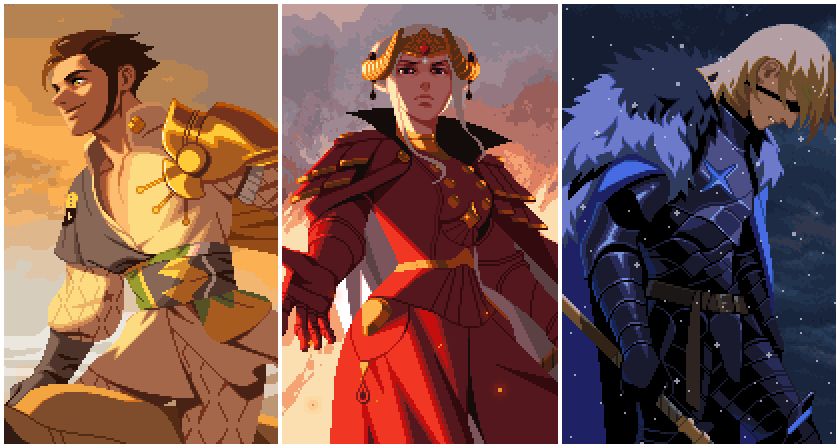 Animated gif with the three Lords from Fire Emblem: Three Houses.