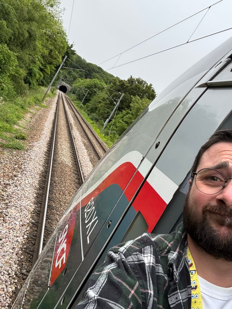 De gauche à droite : la nature, des arbres, la voie et un tunnel au bout puis ma sale race dépitée bloquée en pleine voie sans trop savoir pourquoi… (je n’ai pas de voyageurs, moins de pression)