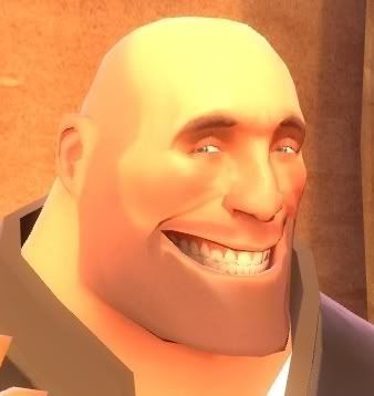 The Heavy, from Team Fortress 2, grinning and looking at the camera