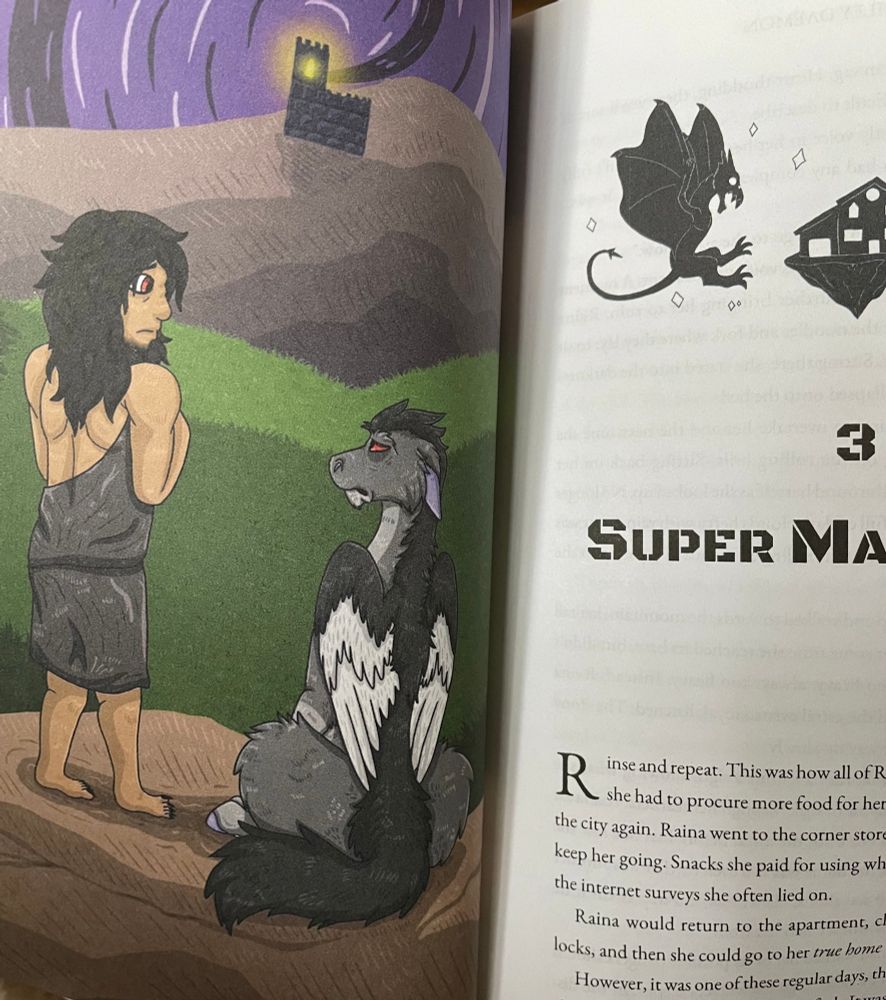 A book illustration of a dragon and man on a mountain ledge looking sadly at one another.