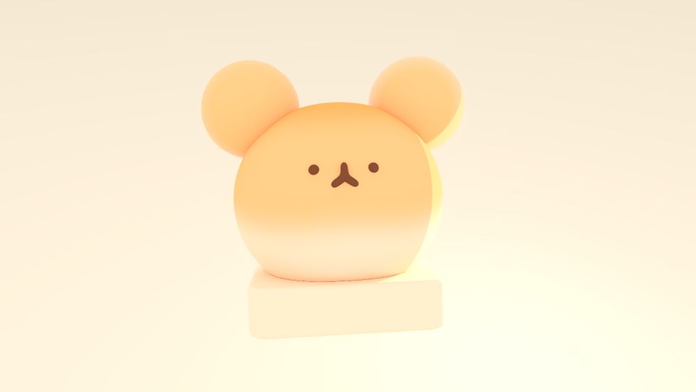 A 3D modeled bear bread keycap topper in a toon, 2D style with cream and brown colors and lighting on the right side.