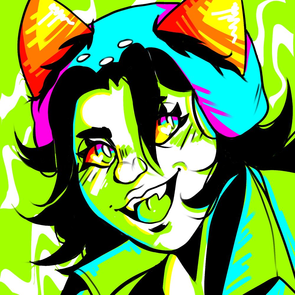 portrait of nepeta smiling done in very bright colors